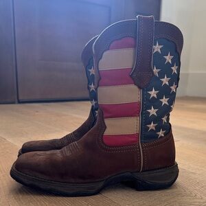 Durango Brown Leather Western Boots with American Flag Stars & Stripes
